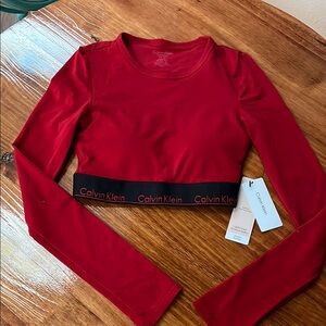 Calvin Klein Red Long Sleeve Fitted Crop Top